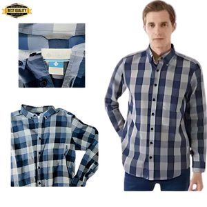 Columbia Men's Button-Up Flannel Shirt – Fall/Winter Plaid – Size L – Blue